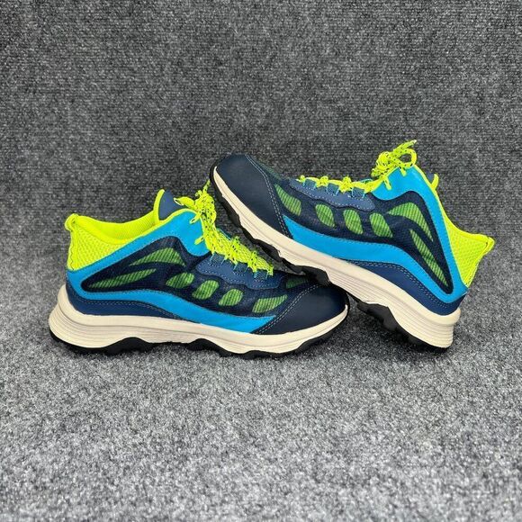 Merrell Moab Speed Mid Shoe Big Kid Size 4 Navy Hi Viz Waterproof Outdoor Hiking - Picture 8 of 13